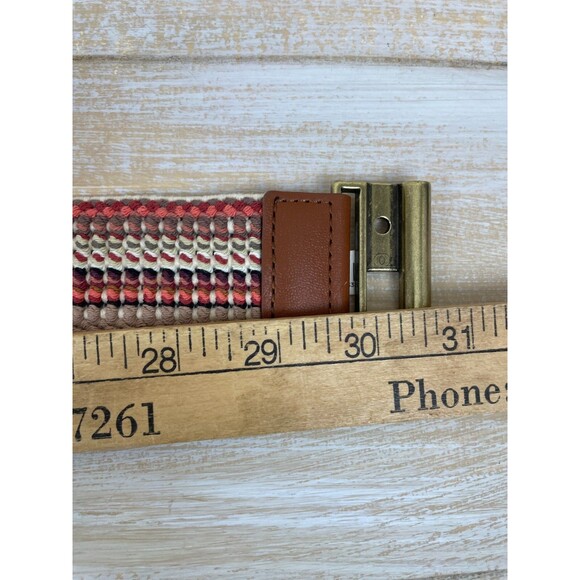 LOFT Boho Stretch Belt Brown Beige Red Stripe Elastic Band w/Faux Leather Trim - Picture 9 of 10